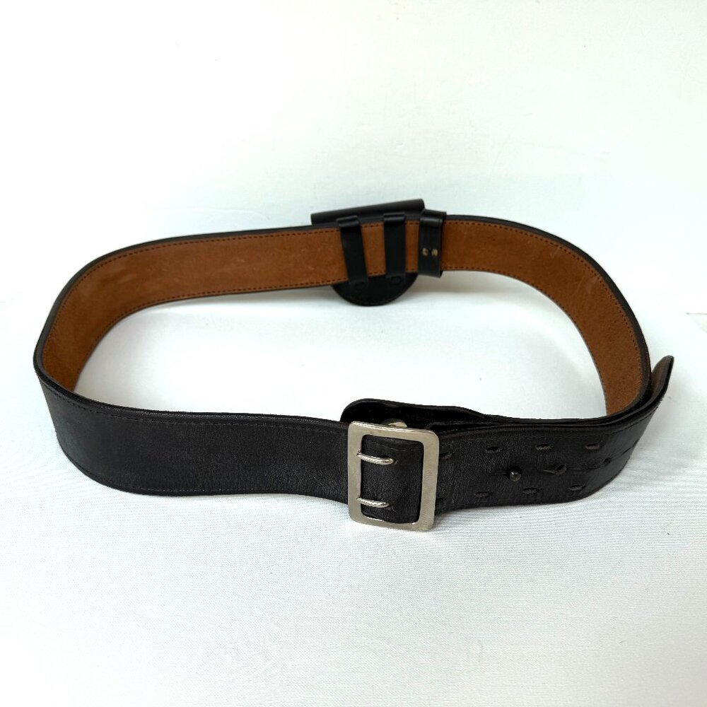 Vtg Bianchi #B2 Police Cowhide Leather Belt Brass Buckle Cap Pouch Heavy-Duty 44